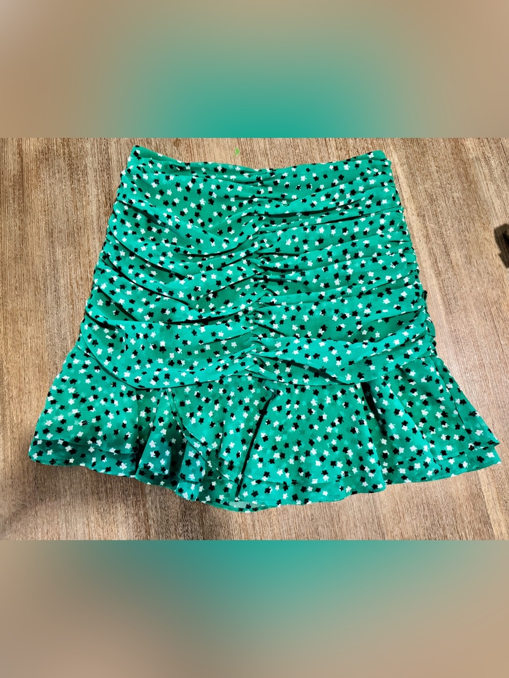 C/MEO Collective Green Floral Ruffle Mini Skirt